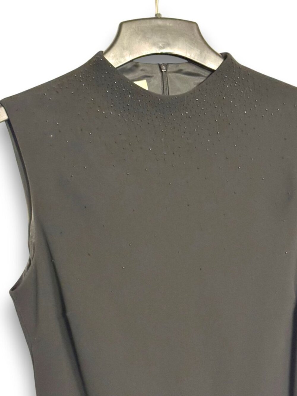 Evan Picone Women Black Beaded Mock Neck Sleeveless Sheath Dress Size 12 - Picture 2 of 11